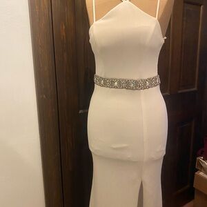B Darlin Strapless Cream Dress with Embellished Waist